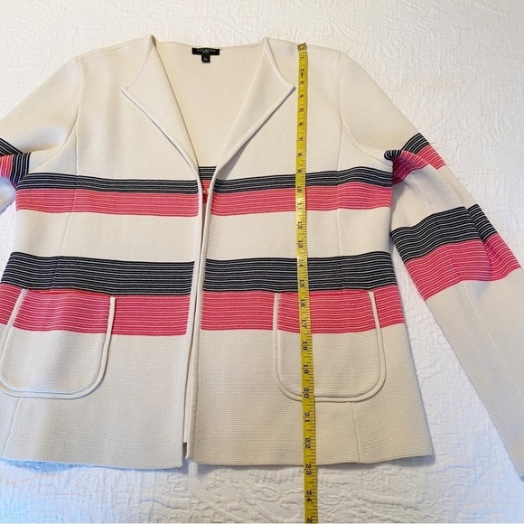 Talbots Stripe V Neck Ivory Pink and Black Jacket Cardigan - Large Petite - Picture 9 of 11